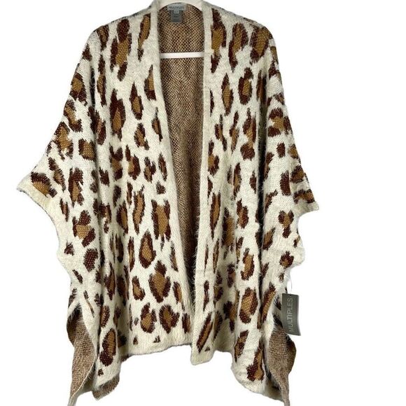 NWT Multiples Natural Attraction Leopard Open Front Fuzzy Poncho OX/1X - Picture 1 of 10
